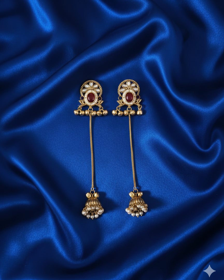 Royal Kashmiri Ghungroo with Chain Drop Dangles Earrings For Woman